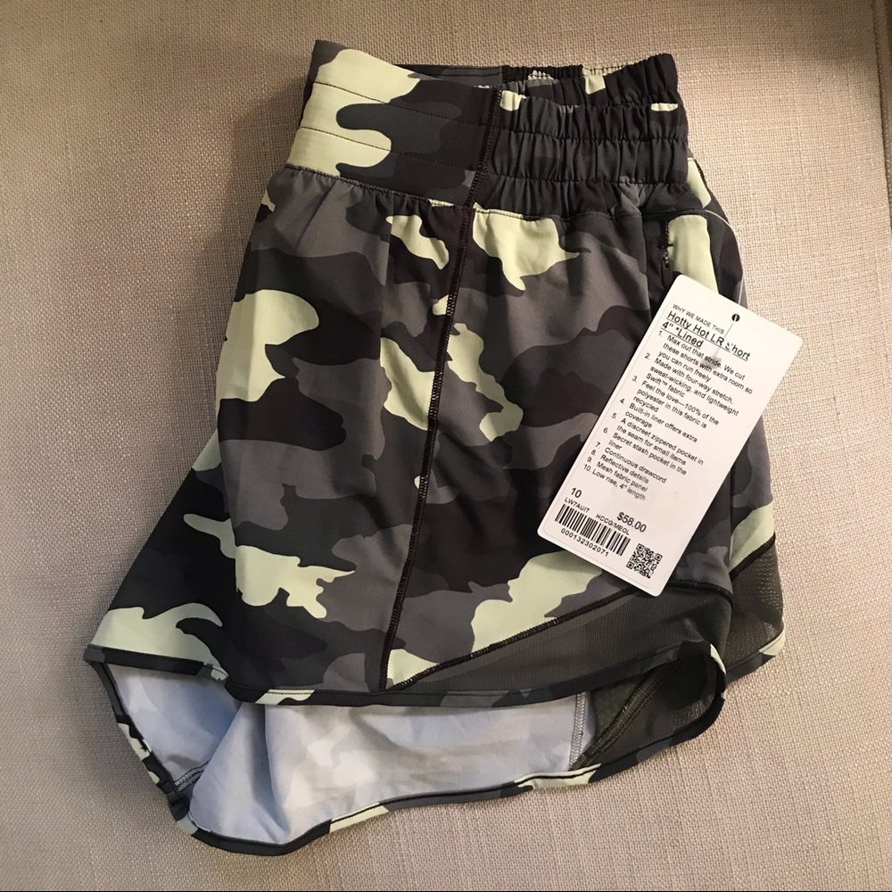 NWT Lululemon Hotty Hot LR 4” Short Size 10 Camo